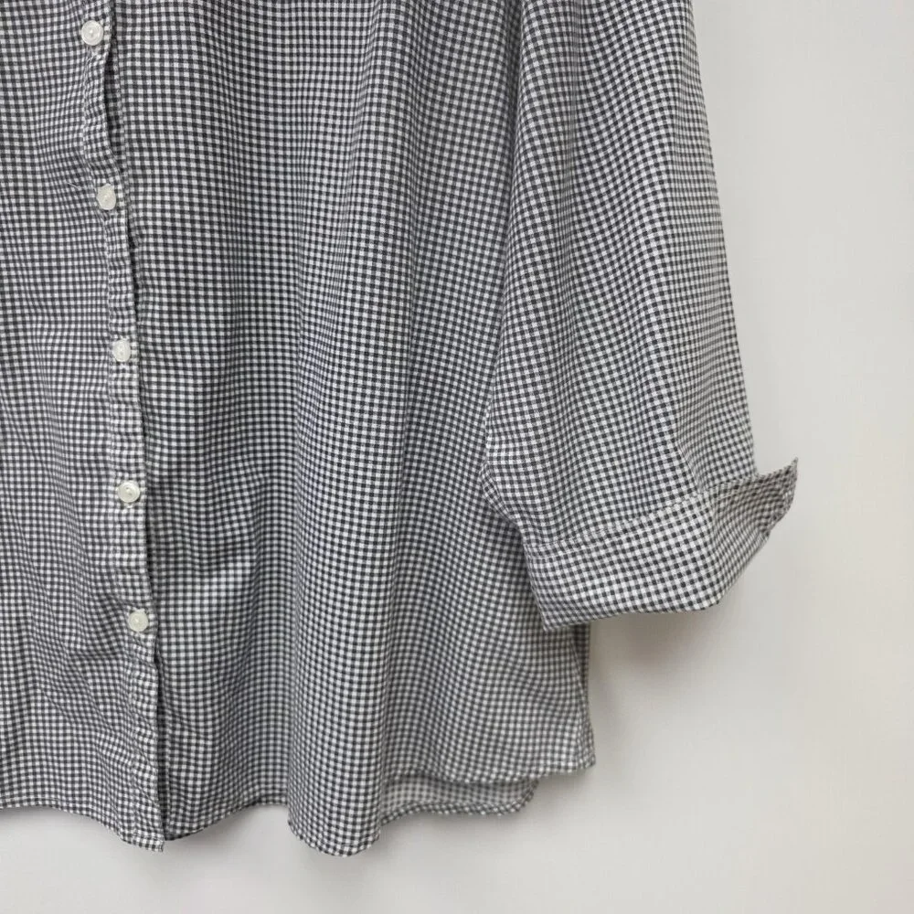 Las Olas Shirt Womens 1X Black Check Button 50s Rock Car Dancers Embroidered Top - Picture 4 of 10